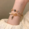 Wholesale National Tide Elegant Pearl Crystal Jade Double Circle Bracelet Niche Personality Bracelet Fashion High Sense Bracelet Wholesale Women