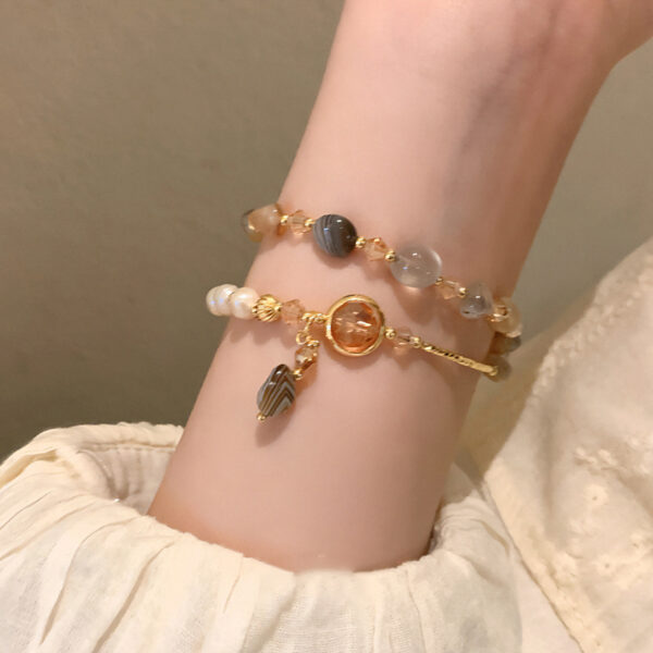 Wholesale National Tide Elegant Pearl Crystal Jade Double Circle Bracelet Niche Personality Bracelet Fashion High Sense Bracelet Wholesale Women