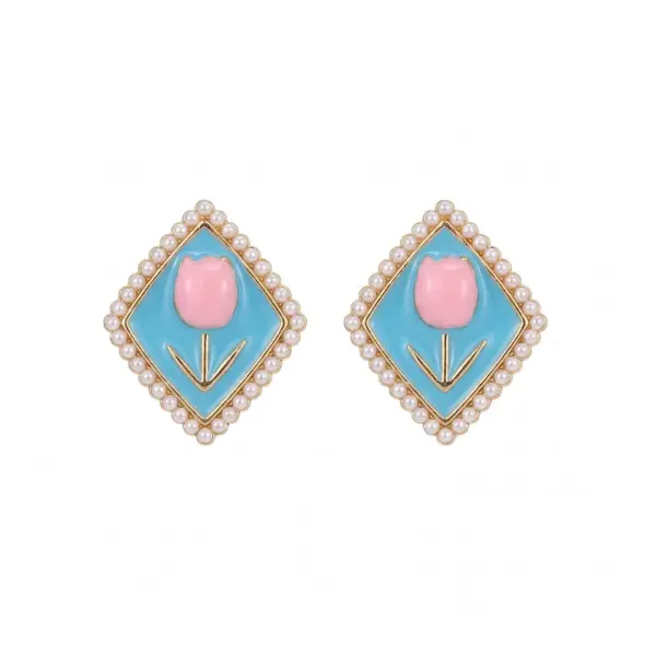 Wholesale Heart Shape Enamel Stud Earrings For Women In Copper Alloy Featuring Copper Posts
