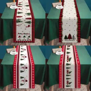 Wholesale Christmas Table Flag Decoration Snowflake Plaid Snowman Pattern Christmas Print Tablecloth Dining Table Mat American Style