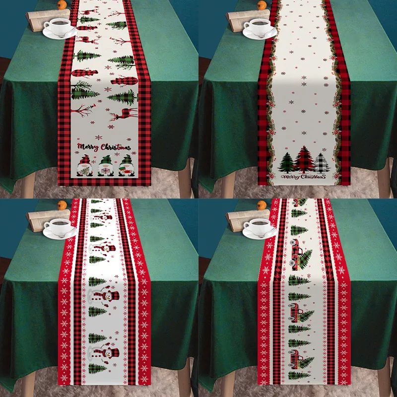 Wholesale Christmas Table Flag Decoration Snowflake Plaid Snowman Pattern Christmas Print Tablecloth Dining Table Mat American Style