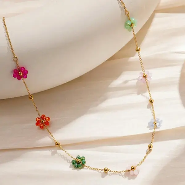 Wholesale 304 Stainless Steel Plastic Flower Ion Plating (IP) 18K Gold Plated Cute Beach Waterproof Non Tarnish Knitting O-shaped Chain Gold Necklace