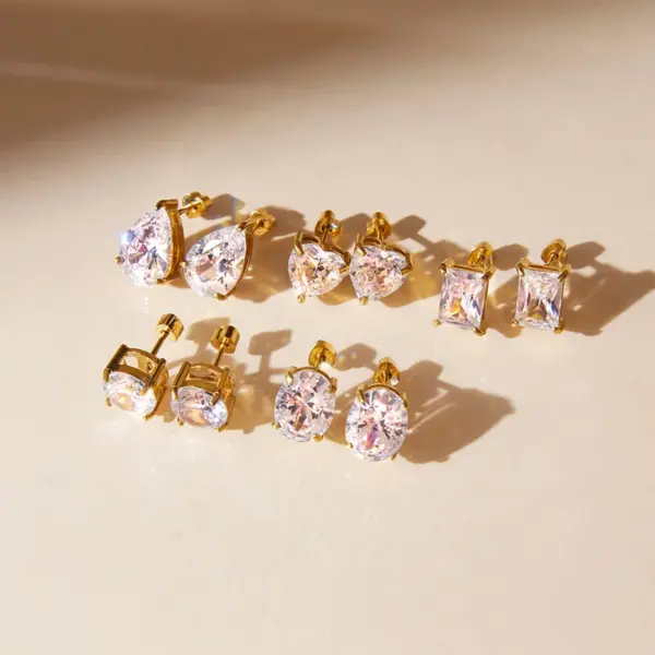 Wholesale 18K Real Gold Plated In Vacuum Plating Furnace 304 Stainless Steel Letter Zircon Earrings Simple Ear Jewelry Waterproof Non-Fading