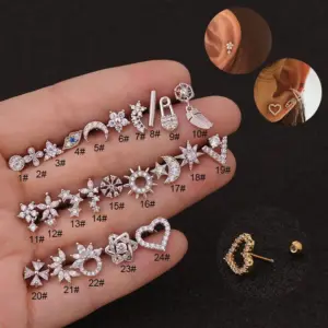 Wholesale 316L Stainless Steel Copper Ear Cartilage Rings & Studs Flower Waterproof Non Tarnish Surgical Steel