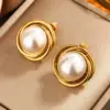 Wholesale 304 Stainless Steel Plastic Round Heart Shape PVD Coated Plastic 18K Gold Plated Elegant Baroque Style Waterproof Non Tarnish Plating Inlay Gold Drop Earrings Ear Studs