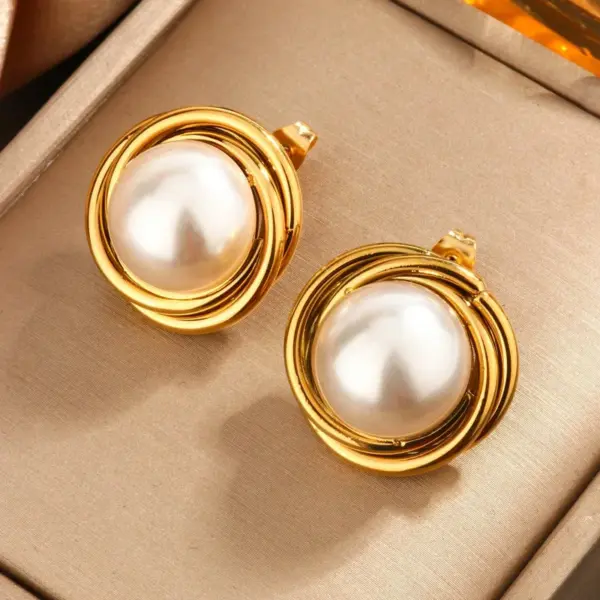 Wholesale 304 Stainless Steel Plastic Round Heart Shape PVD Coated Plastic 18K Gold Plated Elegant Baroque Style Waterproof Non Tarnish Plating Inlay Gold Drop Earrings Ear Studs