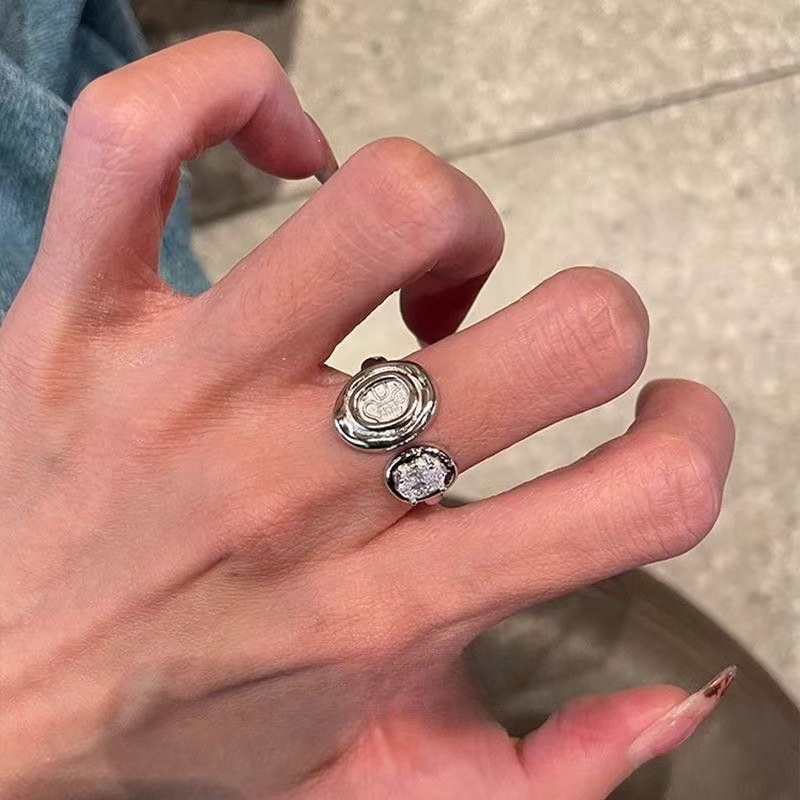 Wholesale Ins Retro Ring Ring Middle Ancient Opening Light Luxury Zircon Elegant High Fashion Niche French Index Finger