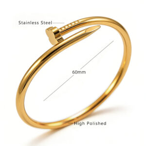 Gold bangle with clover head studs (no diamonds) / 18k furnace electroplating vacuum
