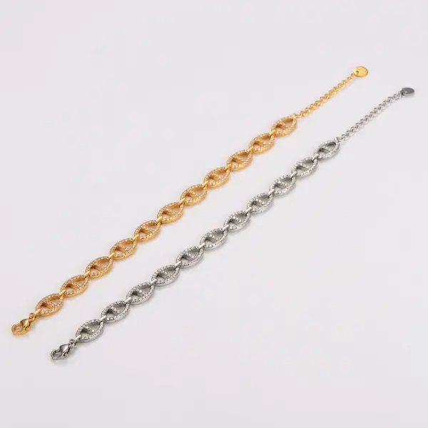 Wholesale AML Hot Sale Shiny Diamond Hollow Pig Nose 304 Stainless Steel 18K Gold Plated Couple Bracelet
