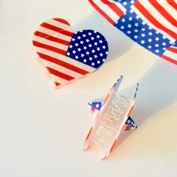 Wholesale American Flag Hair Claws For Women, Acrylic Hairpin Accessories Featuring Independence Day Design