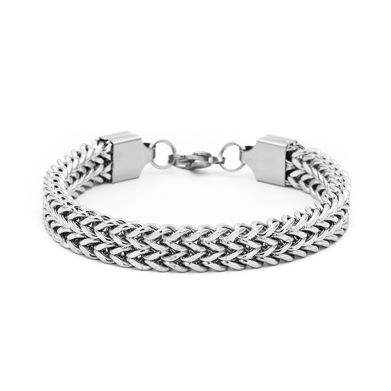 Wholesale European and American fashion stainless steel bracelet fashion hip hop double row forward and reverse chain men's personality punk woven bra