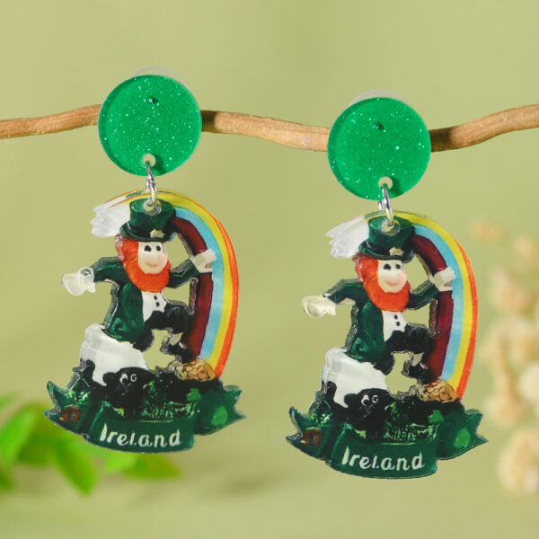 oly-dd94825f22c775760626c4f7985c7330 Wholesale St. Patrick's Day Green Hat Lucky Grass Clover Exaggerated Carnival Acrylic Double-Sided Earrings Earrings