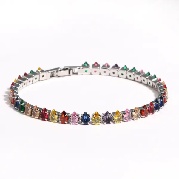 Wholesale 18K Gold Plated Copper High Color Retention Full Diamond Design Colorful Claw Setting Zircon Rectangular Mixed Color (Jewelry Metal Contrast) Fold