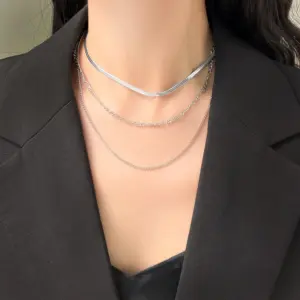 Jyh1103 Necklace Steel Figaro Three-Layer Chain