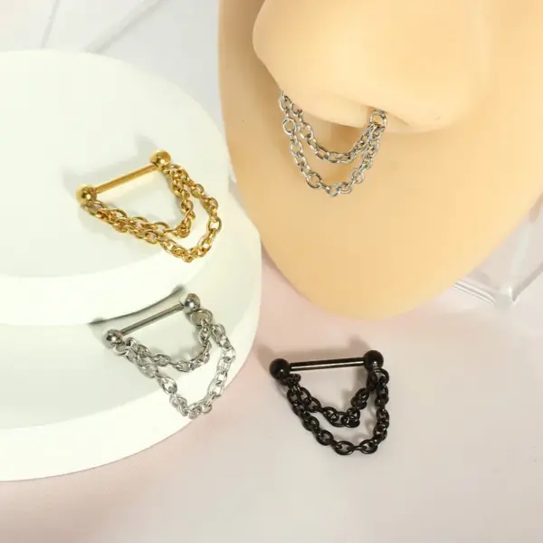 Wholesale Fashionable Black Stainless Steel Nose Ring Piercing 16G Barbell Dangle Pendant Unisex Stylish Punk Style Nose Stud Jewelry