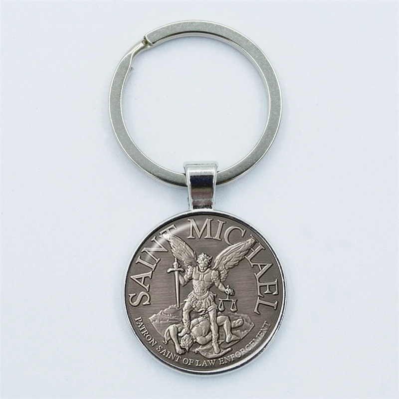 Wholesale New Creative Archangel Michael Time Gem Keychain European and American Hot Bag Car Key Pendant