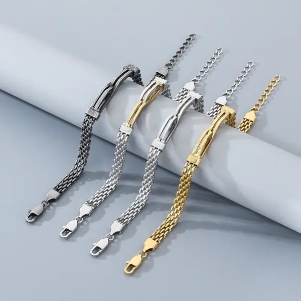 Wholesale Geometric Simple Style Men's Bracelet In 304 Stainless Steel With 18K Real Gold Plated PVD Coating 0.03µm