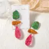 Wholesale Three-dimensional Geometric Drop Earrings For Women, PVD Coated Copper With 16K Real Gold Plating And Resin Inlay