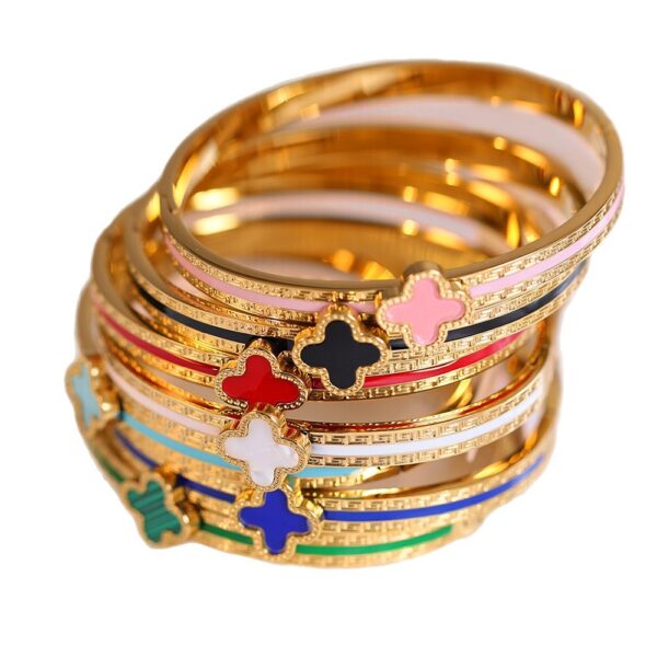 Wholesale Stainless steel electroplated gold stainless steel bracelet, colorfast jewelry, four-leaf clover epoxy resin titanium steel bracelet