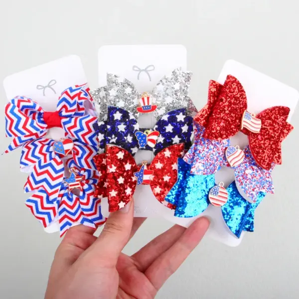 Wholesale Cartoon American Independence Day Hair Accessories Set Heart-shaped Bow Hair Clip Onion Powder Festival Hair Accessories