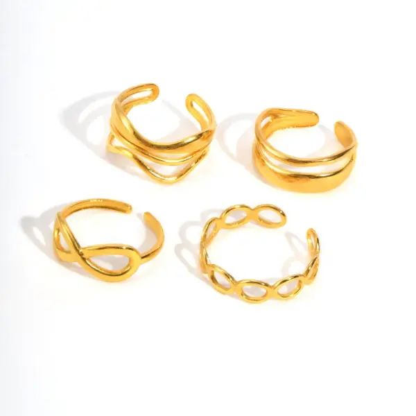 Wholesale Women's 201 Stainless Steel Wave Ring Infinity Double Layer Stacking Jewelry Ring Geometric 18K Gold Plated Vacuum Electroplating