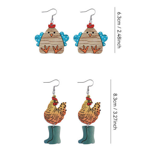 Wholesale Western Farm Pastoral Style Earrings Cute Hen Chick Stitching Pendant Wooden Double-sided Earrings
