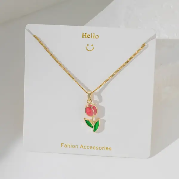 Wholesale PVD Coated Real Gold Plated 18K Gold Tulips 304 Stainless Steel Basic Simple Style Commute Waterproof Non Tarnish 304 Stainless Steel Lobster Trigger Clasp Closure Pendant Necklace