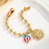 Wholesale National Flag Vacuum Plating (In Furnace) 24K Real Gold 304 Stainless Steel No Inlay Material Handmade Ball Chain Bracelet Unisex