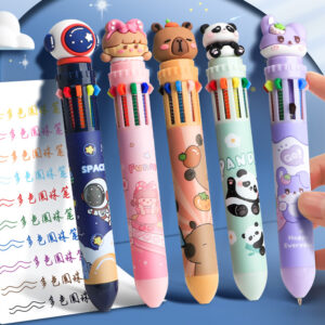 Wholesale 12 Color Ten Color Ballpoint Pen Cartoon Cute Creative Multicolor Ballpoint Pen Press Color Multifunctional Pen