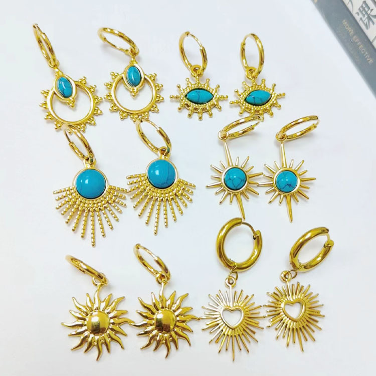 Wholesale INS Cross-border E-Commerce Earrings Stainless Steel 18K Gold Earrings Earrings Semi-precious Stone Series Earrings