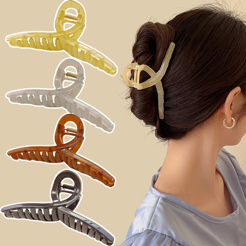Wholesale European and American Cross-Border Jelly Hair Catcher with Large Hair Volume and Cross-Over Shark Clip, Simple, Fashionable and High-End Hai