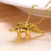 Wholesale 304 Stainless Steel Copper Dinosaur PVD Coated 18K Real Gold Plated IG Style Retro Plating Cable Chain Lobster Trigger Clasp Closure Pendant Necklace