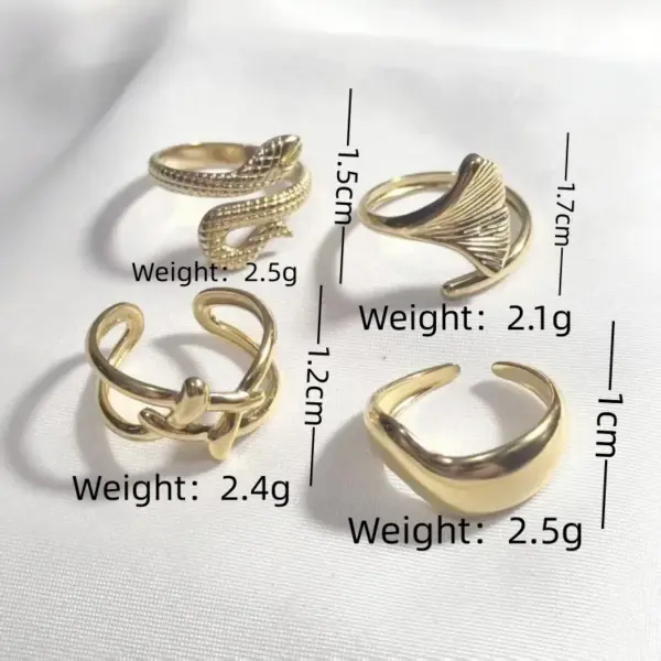 Wholesale Plasma Plated Steel Color 304 Stainless Steel Open Ring Snake-Shaped Cross Ginkgo Leaf Waterproof Non-Fading For Women