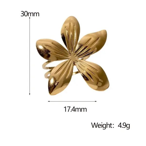 Wholesale PVD Coated Real Gold Plated 18K Gold Flower 304 Stainless Steel Vacation Modern Style Simple Style Waterproof Non Tarnish Open Rings