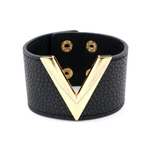 Wholesale Fashion Jewelry Korean Style Textured PU Leather V-Shaped Distinctive Women's Wide Bracelet Bracelet Multicolor