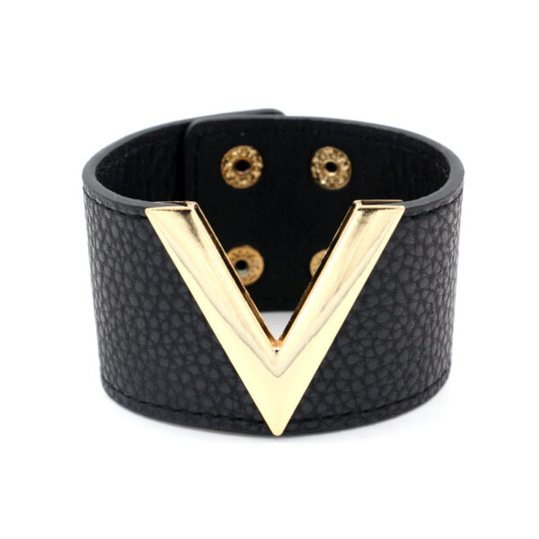 Wholesale Fashion Jewelry Korean Style Textured PU Leather V-Shaped Distinctive Women's Wide Bracelet Bracelet Multicolor