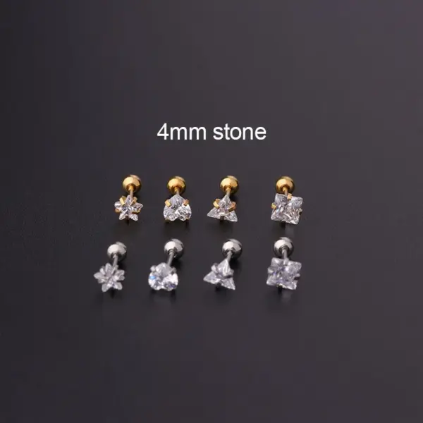 Wholesale 316L Stainless Steel Zircon Ear Cartilage Rings & Studs Geometric Waterproof Non Tarnish Surgical Steel Women'S