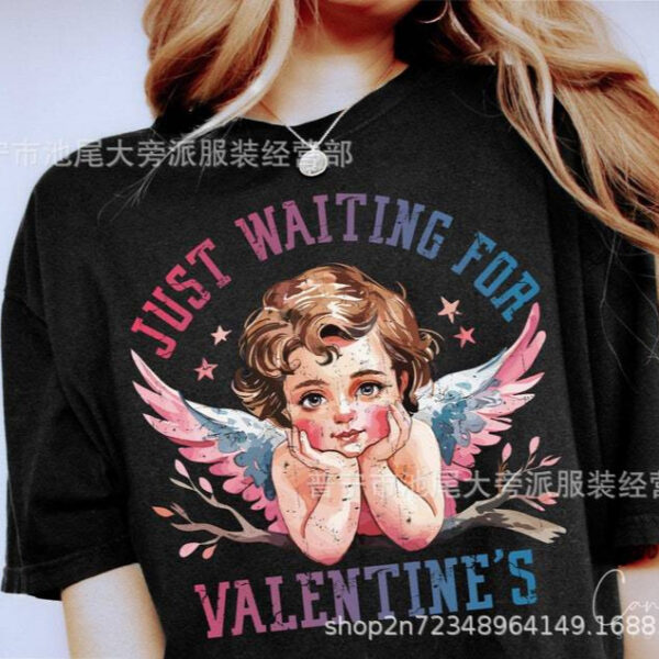 oly-de4f2ef9e07d8beaf26ae31eac984d84 Wholesale women's T-shirt summer round neck plus size clothes Valentine's Day retro little angel short sleeve
