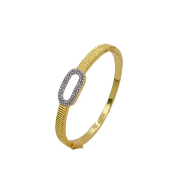 Wholesale Fashionable Double-Tone Gold-Plated Ring Bracelet Set Elegant Simple Design Diamond Embedded Luxury Versatile Copper Jewelry