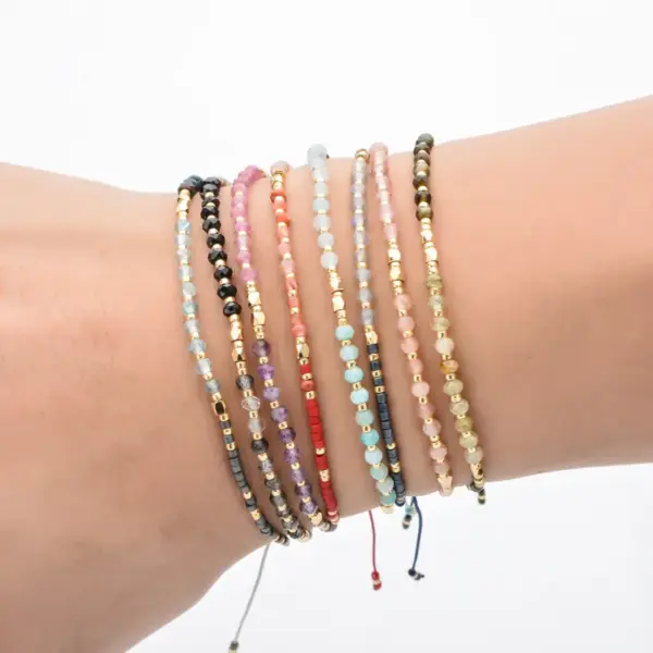 Wholesale Fashion Round Beaded Natural Stone Knitting Bracelets