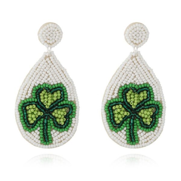 Wholesale San Pa Festival Clover Fabric Rice Bead Earrings Creative Irish Festival Hand-sewn Earrings