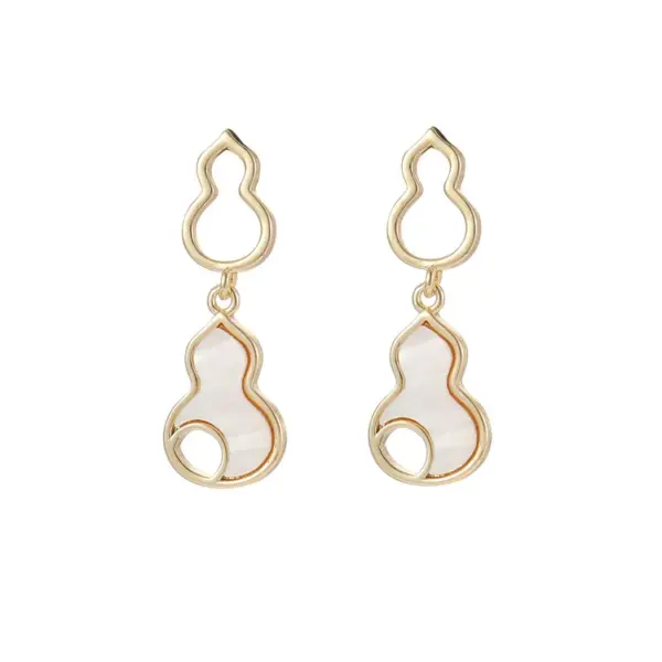 Wholesale Gourd Stud Earrings For Women Featuring Electroplated Copper With Mother-of-Pearl Shell Inlay And 925 Sterling Silver Posts