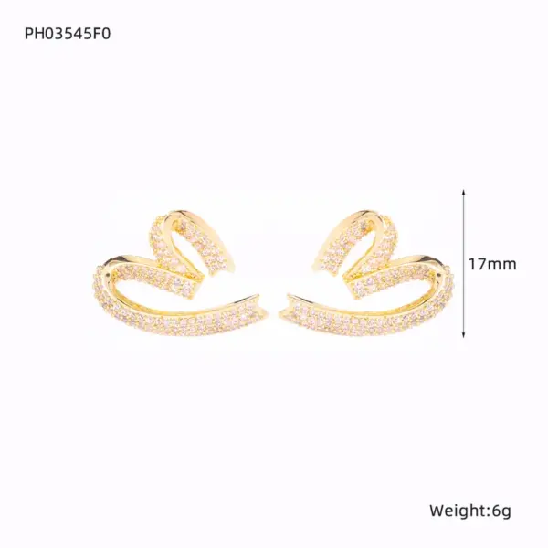 Wholesale Heart Shape Electroplated Copper Earrings For Women With Zircon Inlay And Water Plating Process