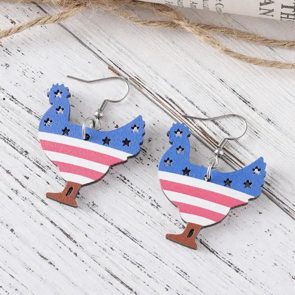 Wholesale 1 Pair Retro National Flag Chicken Wood Drop Earrings