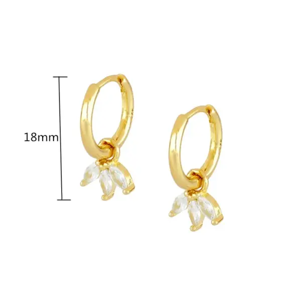 Wholesale Copper Shamrock PVD Coated Zircon 18K Real Gold Plated Simple Style Shiny Inlay Drop Earrings