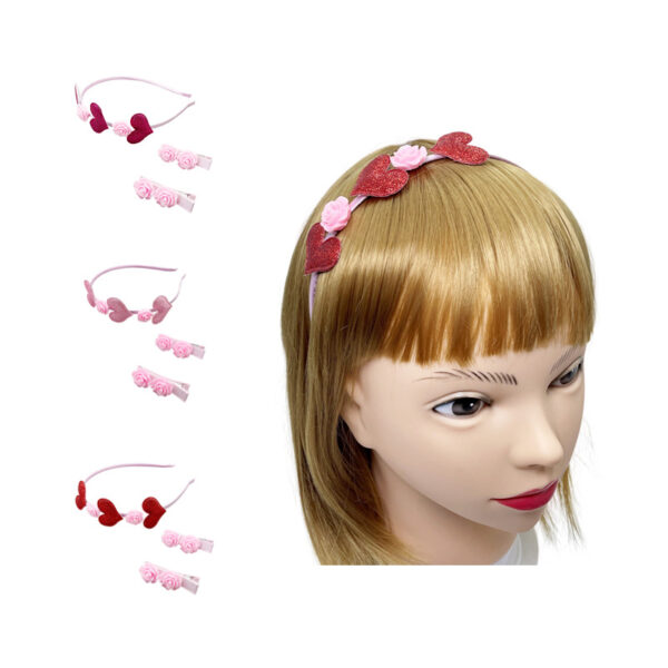 oly-de6fcfbe616b678824995669bc612a5b Wholesale pink love headdress suit Valentine's Day Sequined Love headband children's resin rose hairpin hair accessories