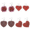Wholesale Valentine's Day Sunflower Bow Red Love Pendant Earrings Wooden Double-sided Valentine's Day Earrings