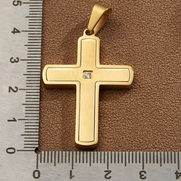 Wholesale DIY Jewelry High-Quality Polished 304 Stainless Steel Rhinestone Vacuum Electroplating (In Furnace) 18K Real Gold Plated Cross Flag Square Pendant