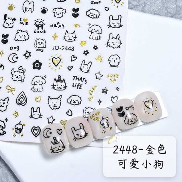 Wholesale Trendy Graffiti Nail Stickers Cartoon Letter Rabbit Decals Hand-Painted Cat and Puppy Nail Stickers Ins Style
