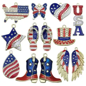 Wholesale American Independence Day Flag Alloy Jewelry DIY Pendant Earrings Necklace Boots Wings Pentagram Oil Drop Zinc Material